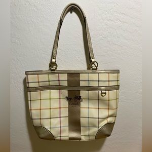 Coach plaid horse and carriage tote purse